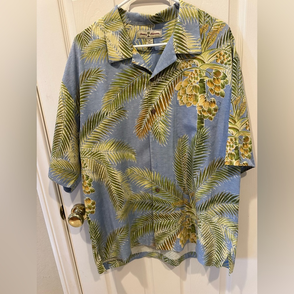 Tommy Bahama Blue and Green Palm Print Shirt